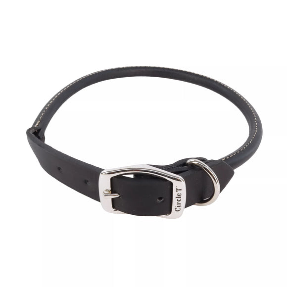COASTAL ROUND LEATHER DOG COLLAR MEDIUM BLACK