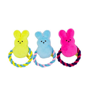 PEEPS PLUSH BUNNY WITH ROPE 7" RANDOM COLOUR DOG TOY