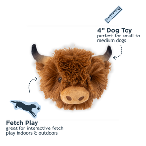 TALL TAILS HIGHLAND COW HEAD PLUSH DOG TOY 2 IN 1