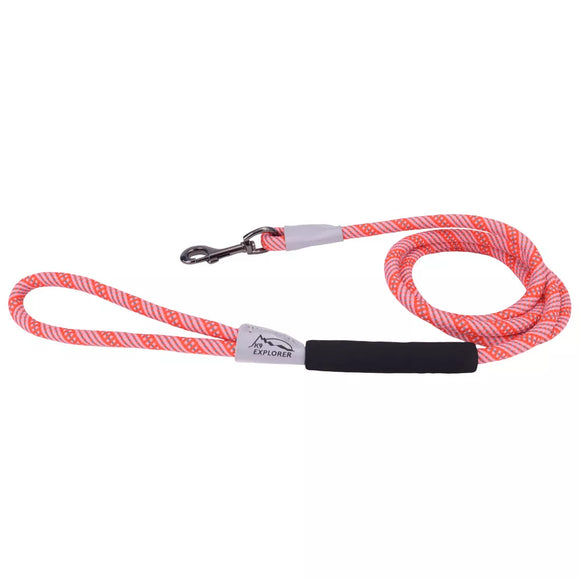 COASTAL K9 EXPLORER BRIGHTS REFLECTIVE BRAIDED ROPE  LEAD 6` CANYON PINK
