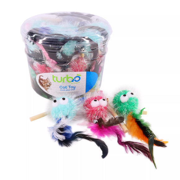 TURBO MONSTER WITH FEATHER ON A WAND ASSORT COLOURS