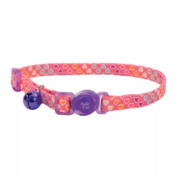 COASTAL BREAK AWAY CAT COLLAR PINK RAINBOW HEARTS