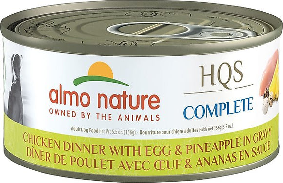 HQS COMPLETE ALMO NATURE CHICKEN DINNER WITH EGG AND PINAPPLE IN GRAVY CANNED DOG FOOD 5.5OZ