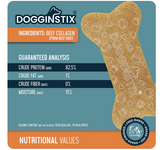 DogginStix product label with ingredients and nutritional information on a blue background DOG TREAT SALE