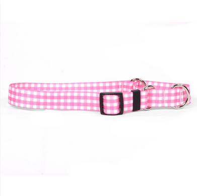 YELLOW DOG COLLAR GINGHAM PINK MED