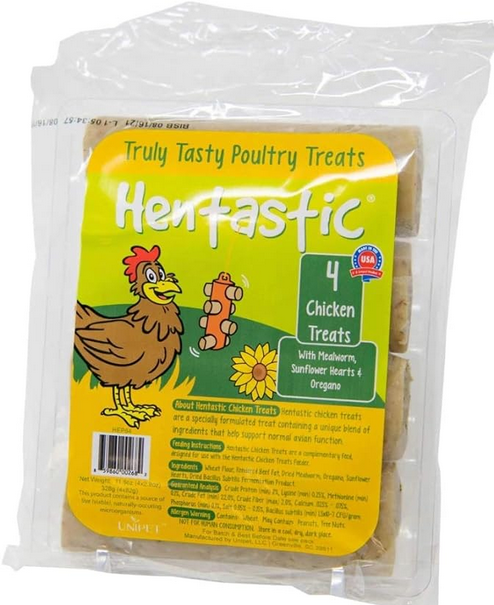 HENTASTIC CHICKEN POULTRY TREAT 4PCS MEALWORM SUNFLOWER HEART, PROBIOTICS