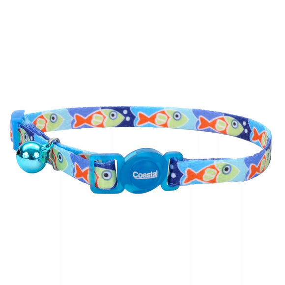 COASTAL BREAK AWAY CAT COLLAR GREEN AND RED FISH