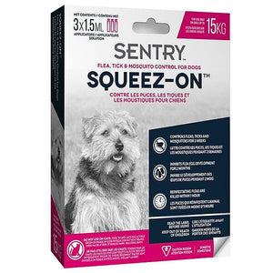 SENTRY FLEA/TICK/MOSQUITO SQUEEZ-ON DOG UP TO 15KG 3PK